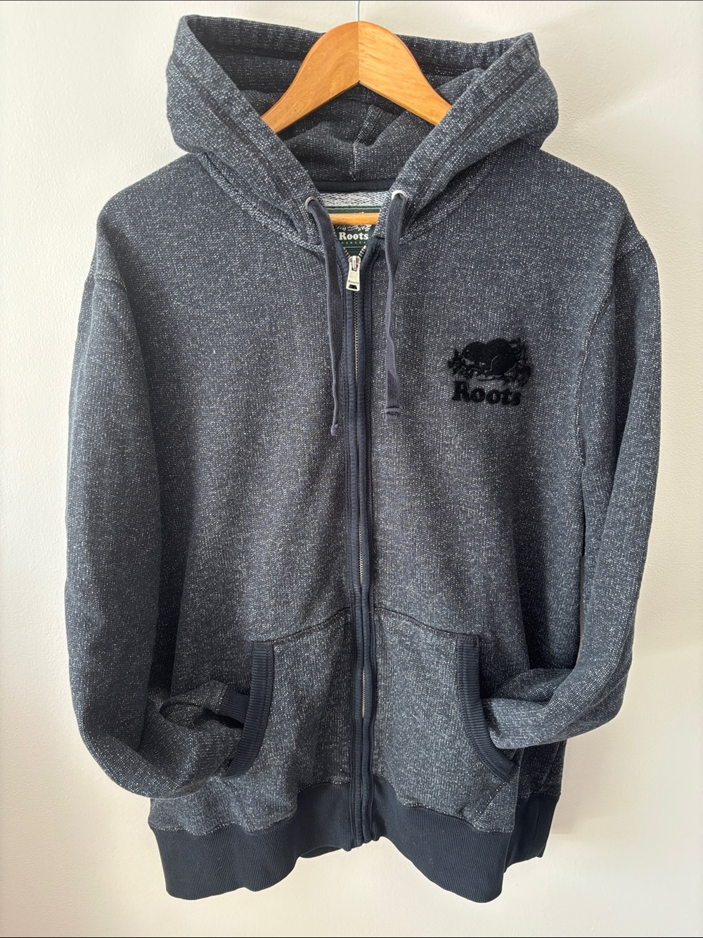 Roots Dark Heather Gray Full-Zip Hoodie with Logo